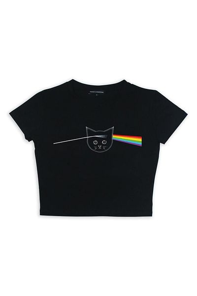 Touz Pink Floyd Cat Printed Black Crop Zolid Wear