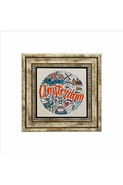 BAKSEPETE Amsterdam Symbols Printed Natural Stone Painting 25Cmx25Cm Krg-011