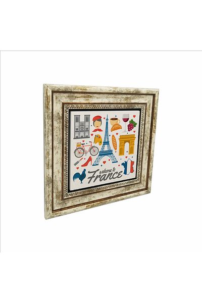 BAKSEPETE France Symbols Printed Natural Stone Painting 25Cmx25Cm Krg-006