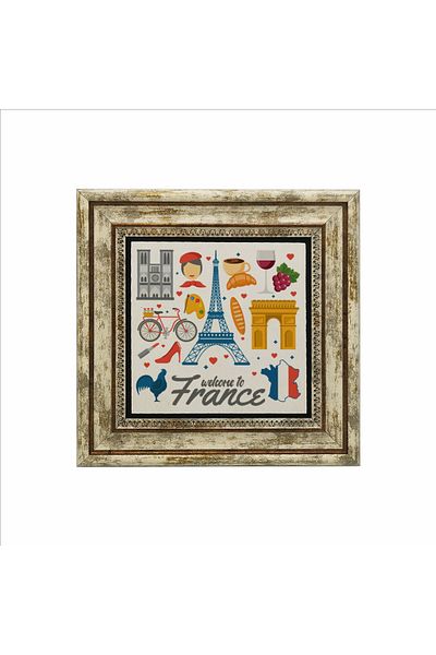 BAKSEPETE France Symbols Printed Natural Stone Painting 25Cmx25Cm Krg-006