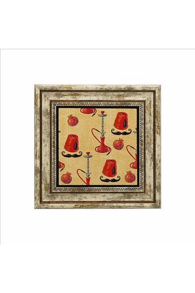 Sadrazam Turkish-Ottoman Symbols Printed Natural Stone Painting 25Cmx25Cm Krt-061