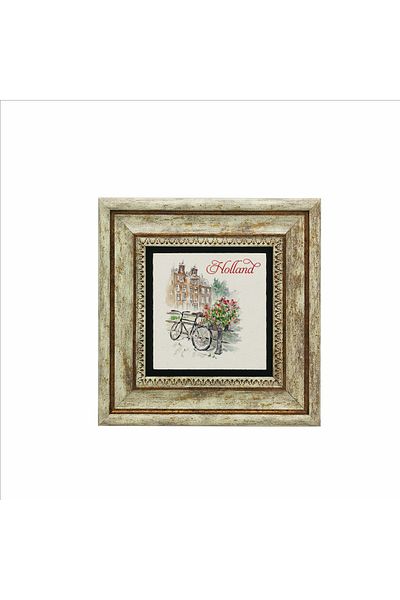 BAKSEPETE 20Cmx20Cm Netherlands Bicycle Patterned Natural Stone Painting - Krg-039
