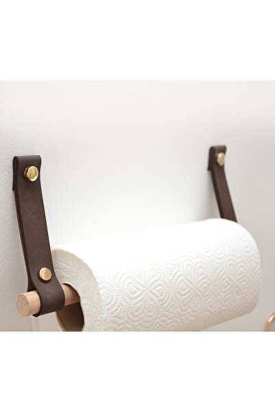 Bundera Ahşap Deri Mutfak Banyo Havlu Kağıtlık Ve Streç Film Askısı Raf Altı Kağıt Havlu Peçete Asacağı