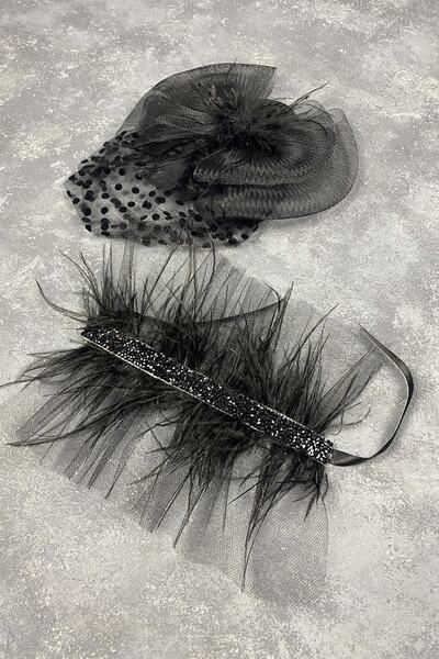 Bontex Весільні аксесуари: чорна капелюшка в горошок і браслет Asvel для наре...