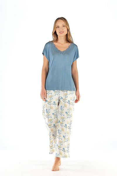 Feyza Set pijama albastru cu mânecă scurtă pentru femei 4c8t1n9