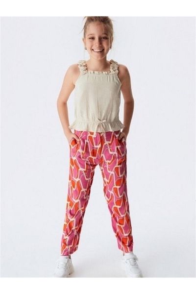 NK Girl's Patterned Waist Adjustment Elastic Trousers