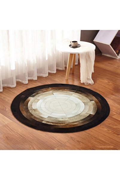 Dericibey Siyah Ve Beyaz Yuvarlak Dana Derisi Halı
