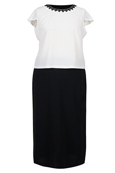 SpringStore Siyah Güpürlü Etekli Büyük Beden Abiye Elbise Takım