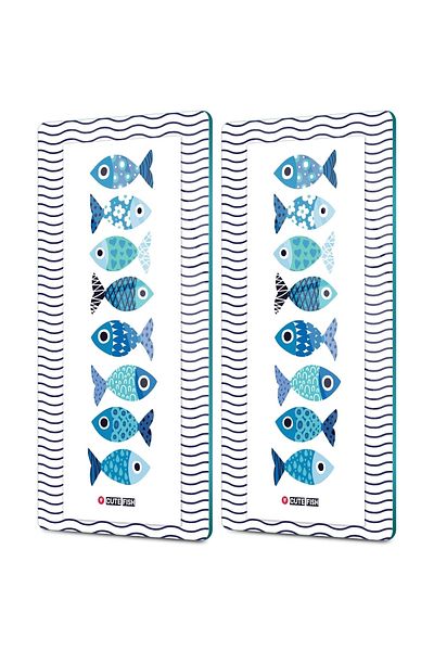 Decovetro Set of 2 Glass Coffee Tableware Presentation Table - Marine Cute Fish