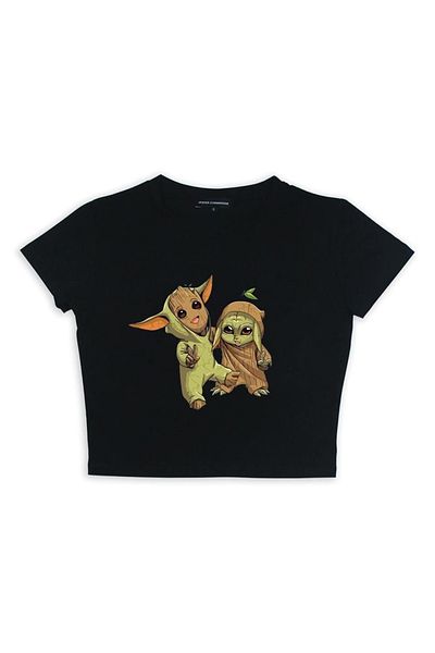 Touz zolid wear - Groot & Yoda Printed Black Crop Top