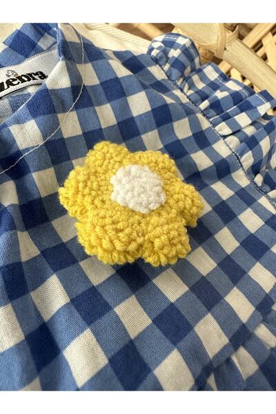 Zebra Baby Soft Poplin Checkered Pattern Daisy Punch Brooch Detailed Set