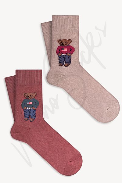Mono Socks Pack of 2 Teddy Bear Patterned Socks