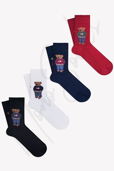 Mono Socks Шарени чорапи с плюшено мече от 4 части