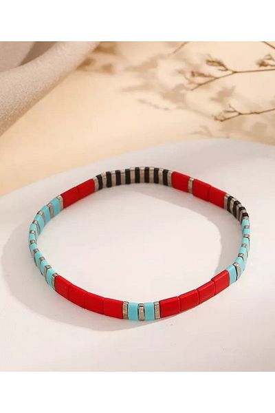 NAZLI TAKILAR Elastic Miyuki Tila Bracelet in Red Blue Silver Black Colors
