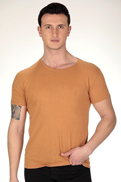 efraim giyim Tricou pentru bărbați, bronzat, slim fit, cu gâtul rotund