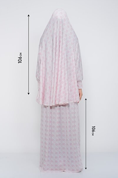 Altobeh Practical Two Pieces Sun Patterned Bat Sleeve Hijab Lycra Muslim Prayer Dress 992-0304