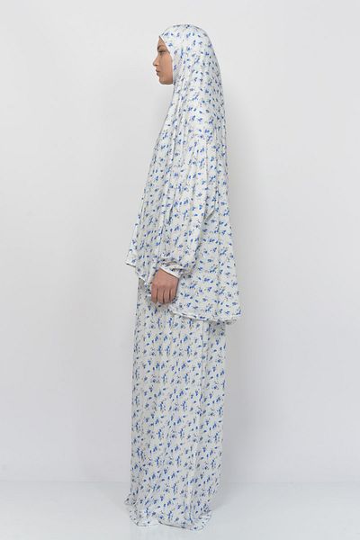 Altobeh Rochie practică de rugăciune musulmană din lycra cu mâneci liliac cu model de flori din două piese 992-0202