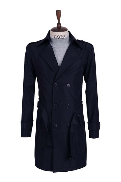 ZAYFA Zyf Navy Blue Double Breasted Men's Trench Coat