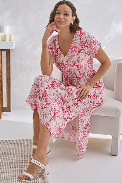 Sevim Women's 14284 Fuchsia Patterned Long Tunic