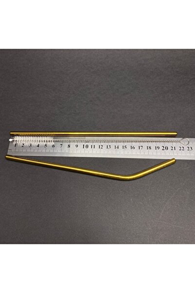 Pause Art Home Paslanmaz Gold Çelik Pipet Seti - Fırça + Eğik Pipet + Düz Pipet