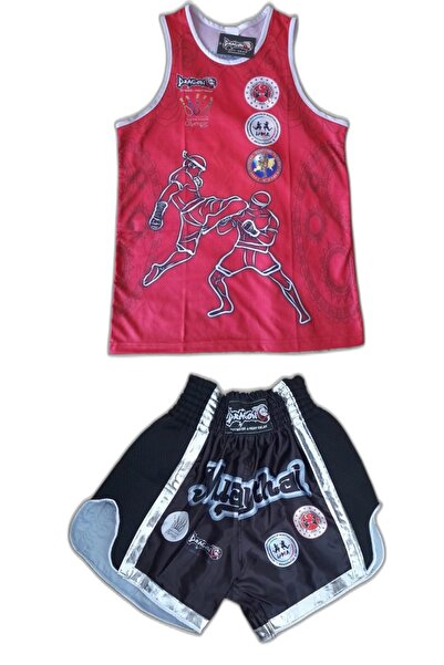 Dragon Muaythai Şort Federasyon Onaylı Maç Şortu Ve Federasyon Logolu Dijital Baskılı Spor Atlet 2li Takım