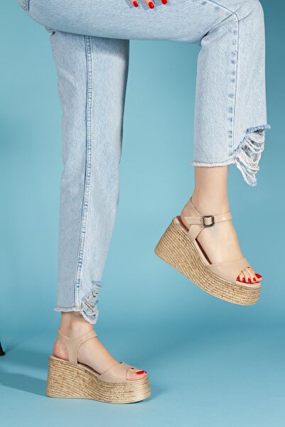 BAKKA Nude Women's Leather Wedge Heeled Orthopedic Sandals