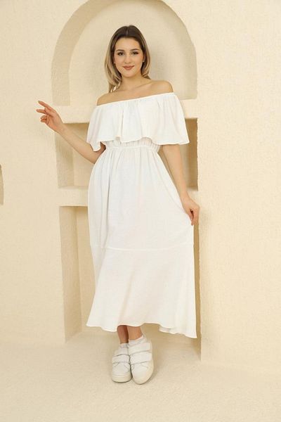 MAY MARA Γυναικείο υφαντό φόρεμα Madonna Collar Plus Size