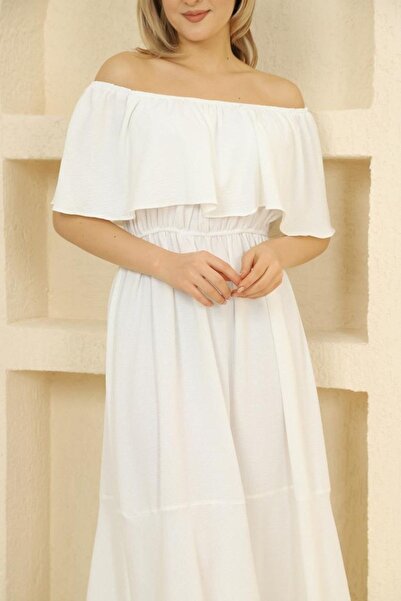 MAY MARA Γυναικείο υφαντό φόρεμα Madonna Collar Plus Size