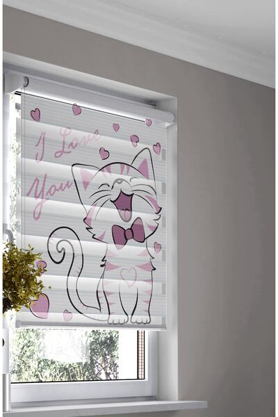 Turuncu Dizayn Çocuk Odası Ve Genç Odası Için Pembe, Beyaz Yavru Kedi Desenli...