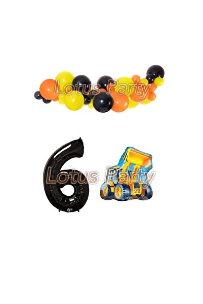 LOTUS PARTY 6 Years Old Construction Themed Balloon Chain Set (Pool Foil Blac...