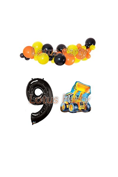 LOTUS PARTY 9 Years Old Construction Themed Balloon Chain Set (Pool Foil Blac...