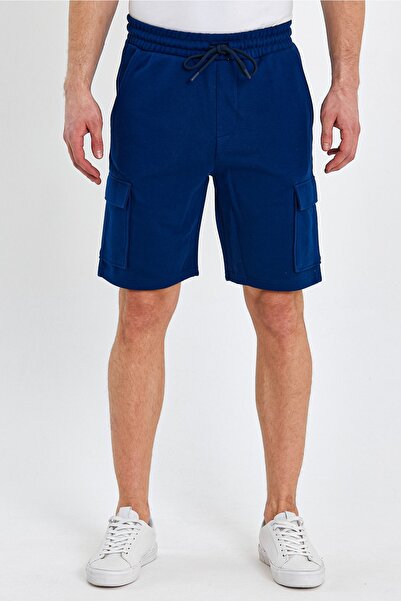 ENQUE Чоловічі класичні шорти з еластичним поясом і без підкладки, з безліччю кишень, кольору індиго