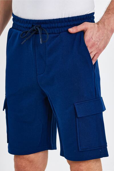 ENQUE Чоловічі класичні шорти з еластичним поясом і без підкладки, з безліччю кишень, кольору індиго