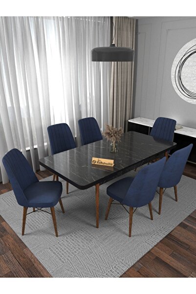 Kaffahome Riff Serisi Siyah 80x130 Açılabilir Yemek Masası Mutfak Masası Masa...