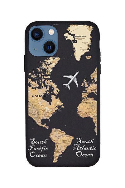 KaffCase Iphone 13 Dünya Haritalı Premium Silikon Telefon Kılıfı