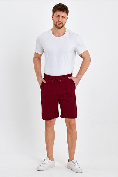 ENQUE Men's Elastic Printed Pocket Classic Short Burgundy Shorts