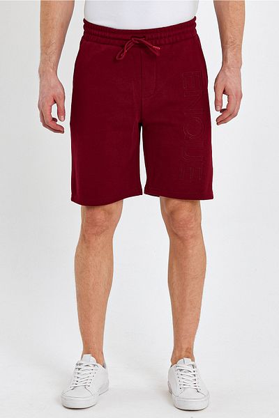 ENQUE Men's Elastic Printed Pocket Classic Short Burgundy Shorts