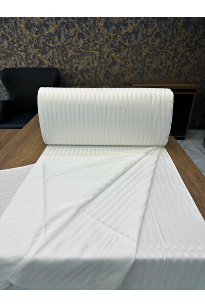 MEFTUN HOME Pamuk Saten Kumaş Beyaz Çizgili Saten Lüks Saten (1 Metre)