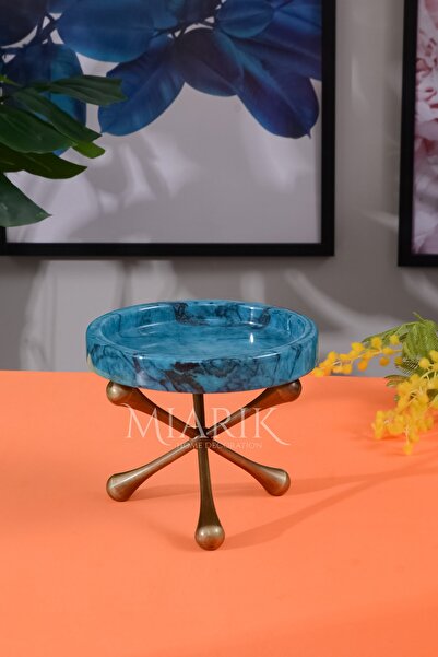 MIARIK DESIGN & DEKORASYON Bronz Pirinc Yildiz Ayakli Rekli Mermer Lokumluk, Sunumluk, Servis Tabagi