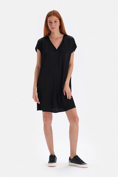 Dagi Schwarzes Kleid aus Viskose mit Satinoberfläche