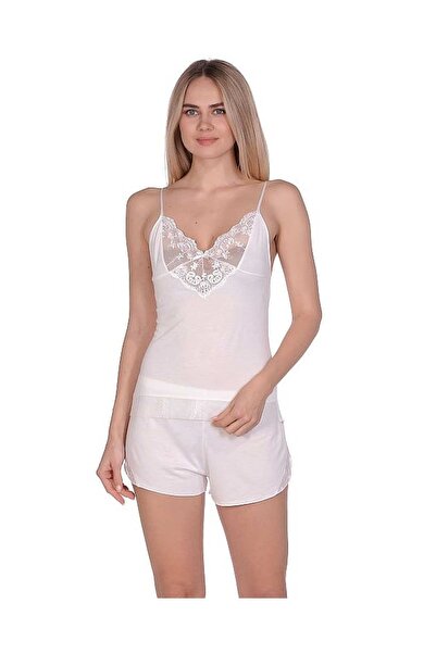 Marpessa Lingerie Penye Özel Dantel Işlemeli Rahat Dekolte Detaylı Şortlu Pij...