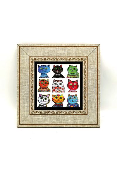 Sadrazam Krg-166 Μοντέλο 20 cm x 20 cm Cats εμπριμέ MDF Πίνακας με κορνίζα
