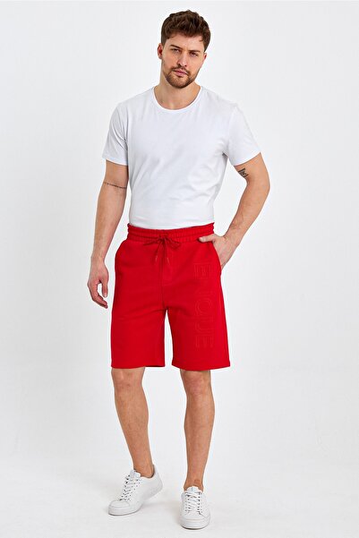ENQUE Men's Elastic Printed Pocket Classic Short Red Shorts