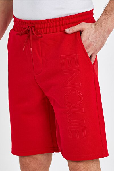 ENQUE Men's Elastic Printed Pocket Classic Short Red Shorts