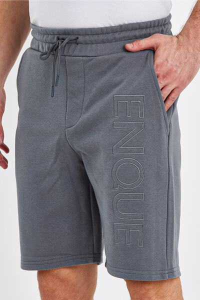 ENQUE Чоловічі шорти з еластичним поясом, принтом і кишенями, класичні, короткі, димчасто-сірі