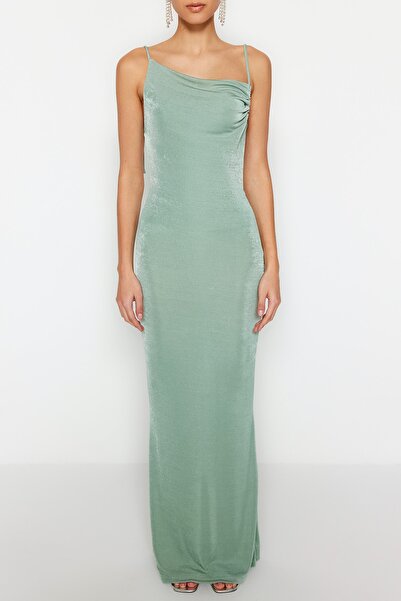 Trendyol Collection Mátové pletené dlouhé večerní šaty TPRSS23AE00057