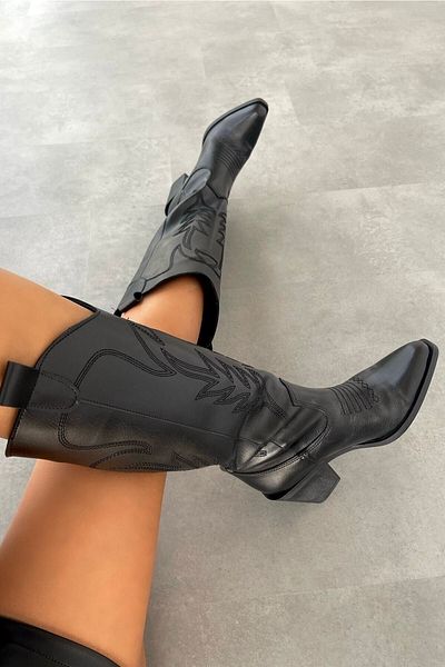 selinshoes Cowboy Γυναικείες Μπότες - Μαύρες