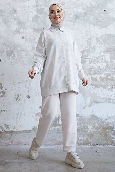 InStyle Elinya Stripe Pattern Linen Shirt Set - Light Blue