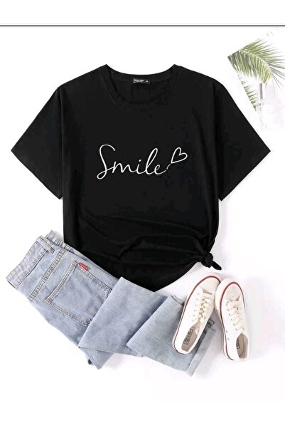 BRAVELY Unisex velika crna majica sa printom osmeha