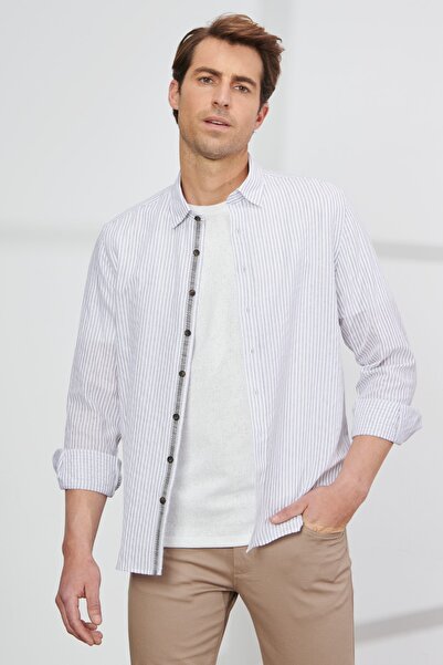 ALTINYILDIZ CLASSICS Cămașă pentru bărbați, alb, maro, slim fit, cu guler cu ...